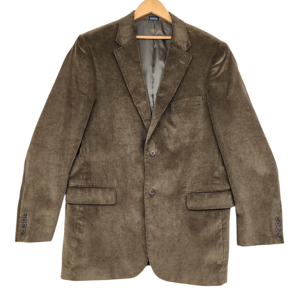 Corduroy Blazer 44R Long Men Brown 2 Button Sport Coat Jacket Meeting Street Dad
